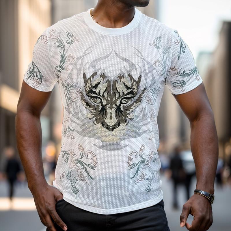 N0719 Summer Ice Silk Tiger Rhinestone Casual T-shirt