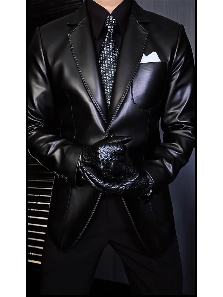 N1031 Men's simple premium leather suit jacket