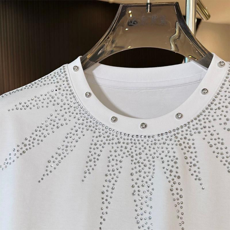 N0718 Summer new rhinestone personalized T-shirt