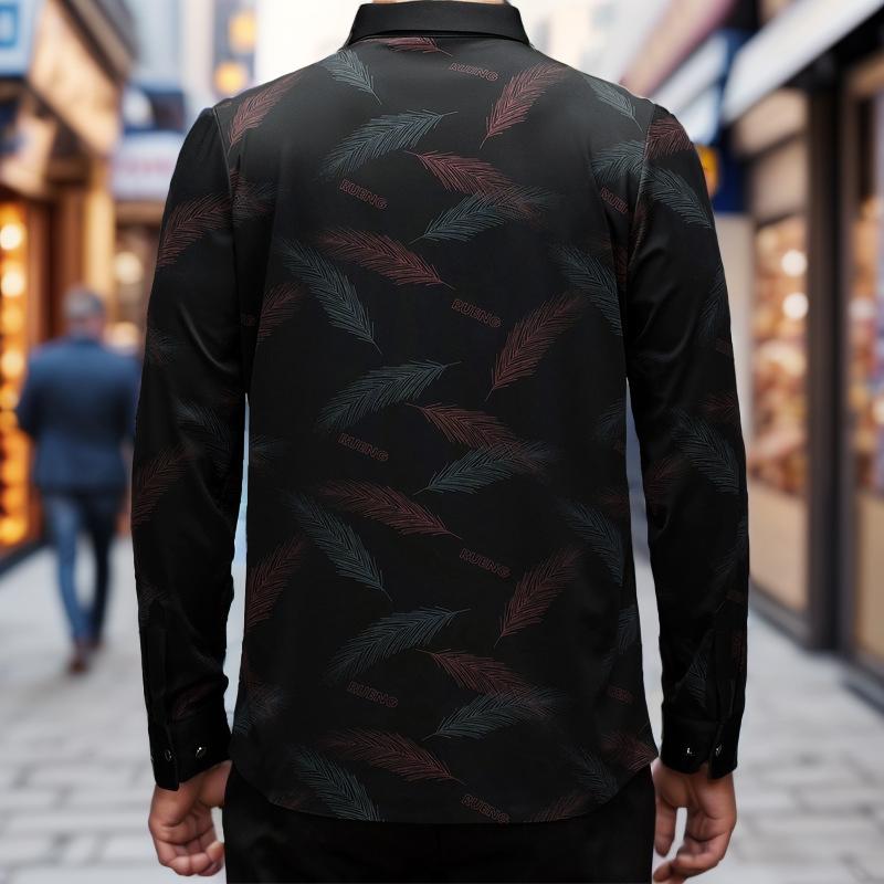 N0903 Men's new feather print shirt