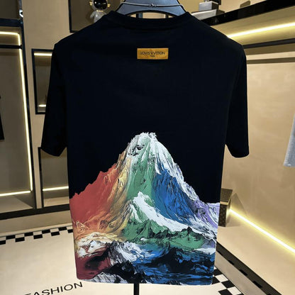 N0626 Summer new men's printed snow mountain casual T-shirt