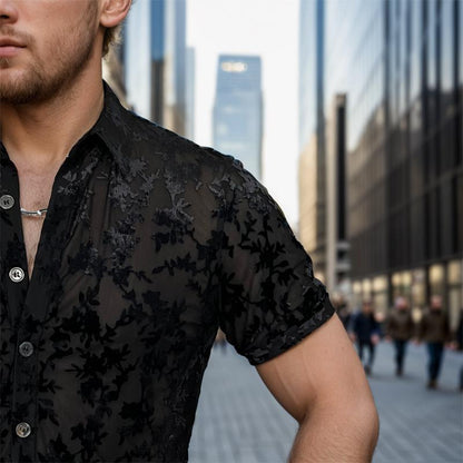 N0705 Men's hollow fashion jacquard short sleeve