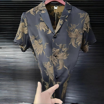 N0724 Summer new fashion print comfortable men's shirt