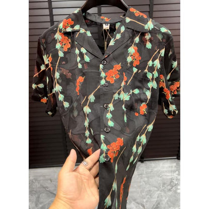 N0719 Men's new fashion floral all-match tops