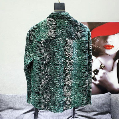 N0823 Men's stylish snake print shirt