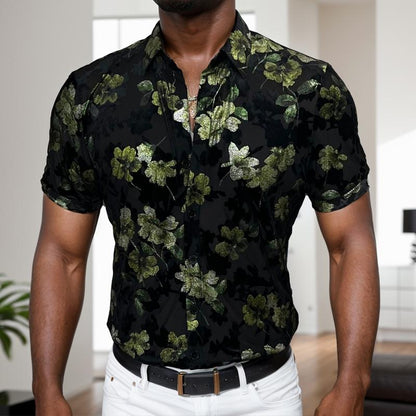 N0807 Men's Thin Hollow Jacquard Short Sleeve Shirt