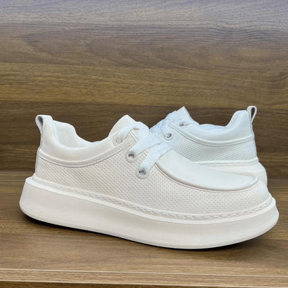 N0528 Summer genuine leather thick sole casual white shoes