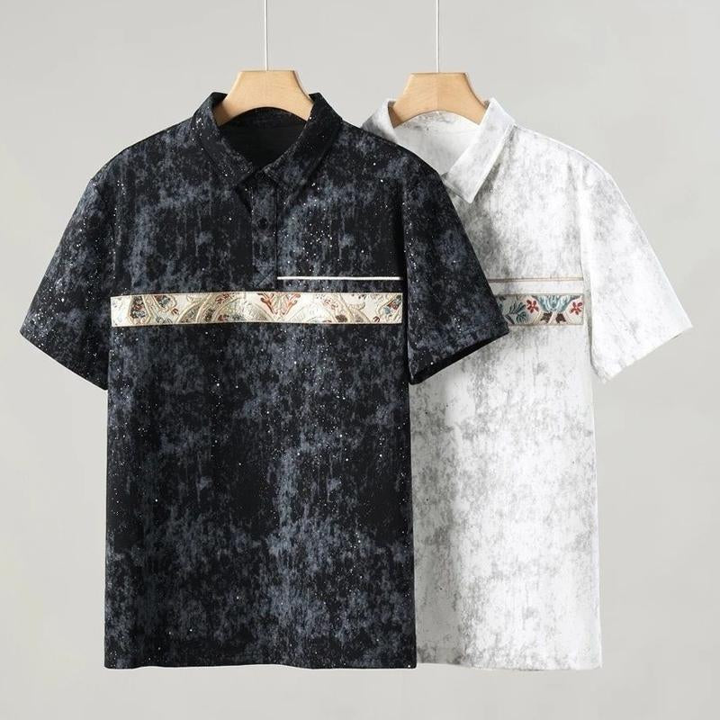 N0724 Men's light luxury starry sky tie-dye print short sleeves