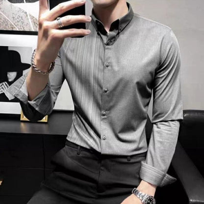 N0726 Men's business slim fit vertical striped shirt