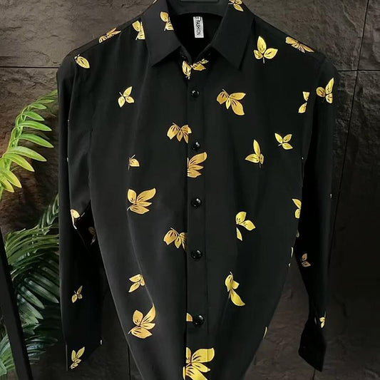 N0812 Men's trendy printed stretch shirt