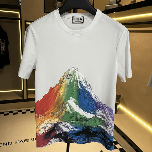 N0626 Summer new men's printed snow mountain casual T-shirt