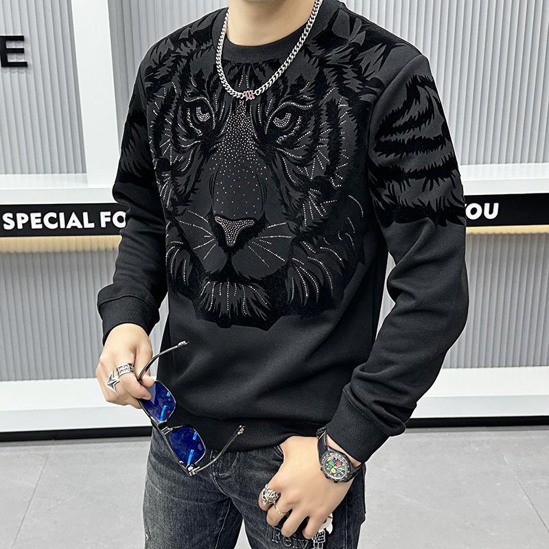 N0114 Men's high-end rhinestone tiger head sweatshirt