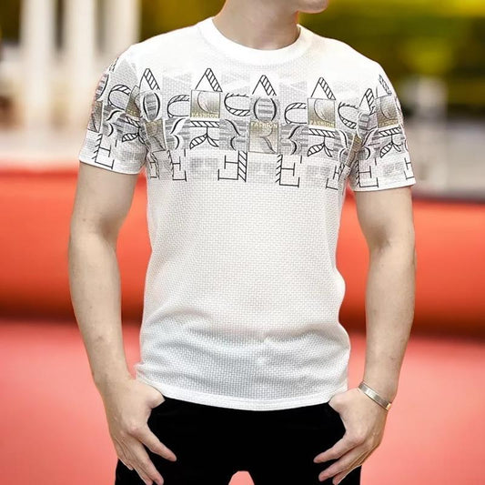 N0615 Men's Ice Silk Printed Trendy Casual Breathable Short Sleeves