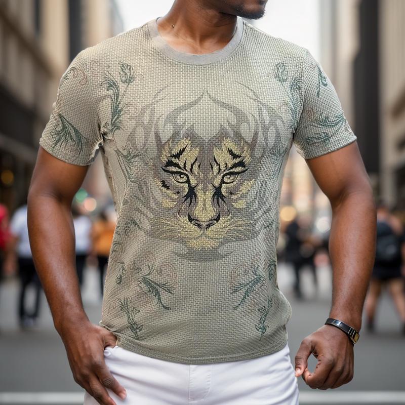 N0719 Summer Ice Silk Tiger Rhinestone Casual T-shirt