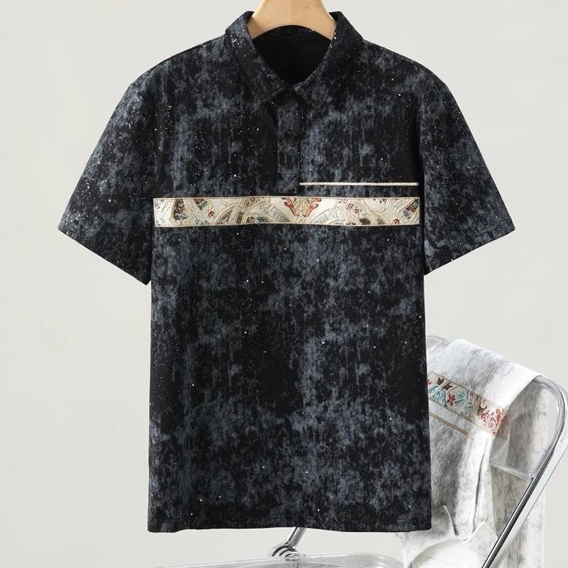 N0724 Men's light luxury starry sky tie-dye print short sleeves