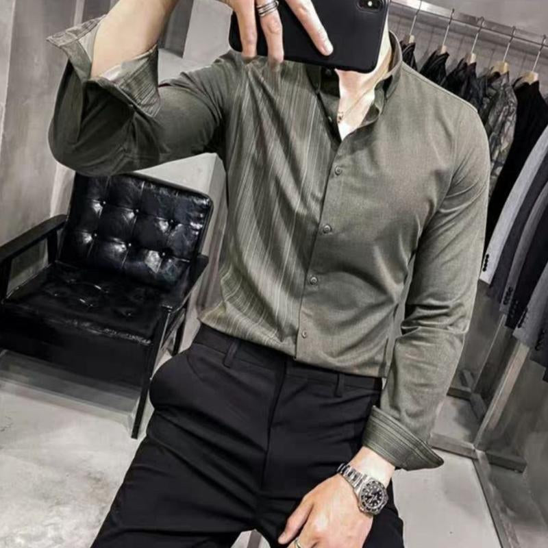 N0726 Men's business slim fit vertical striped shirt