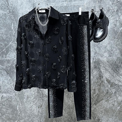 N0711 Fashion shirt with hollowed-out thin rose design