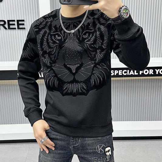 N0114 Men's high-end rhinestone tiger head sweatshirt