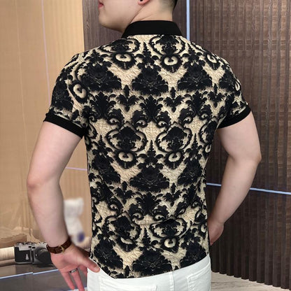 N0615 Summer casual fashion handsome lapel printed shirt short sleeves