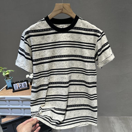 N0624 Summer black and white striped casual T-shirt