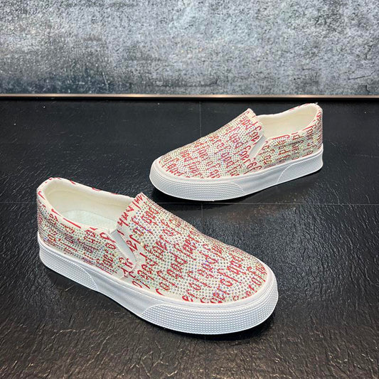 Men's lazy hot diamond printed slip-ons