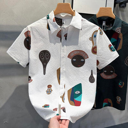 N0723 New summer creative print short-sleeved shirt