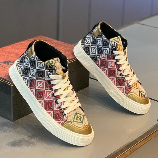 Men's high-top pattern embroidered sneakers