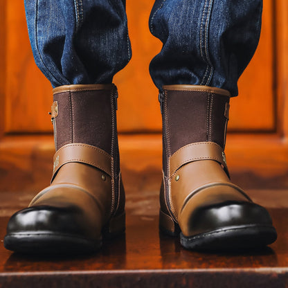 N0115 Men's Vintage Metal Buckle Side Zipper Martin Boots