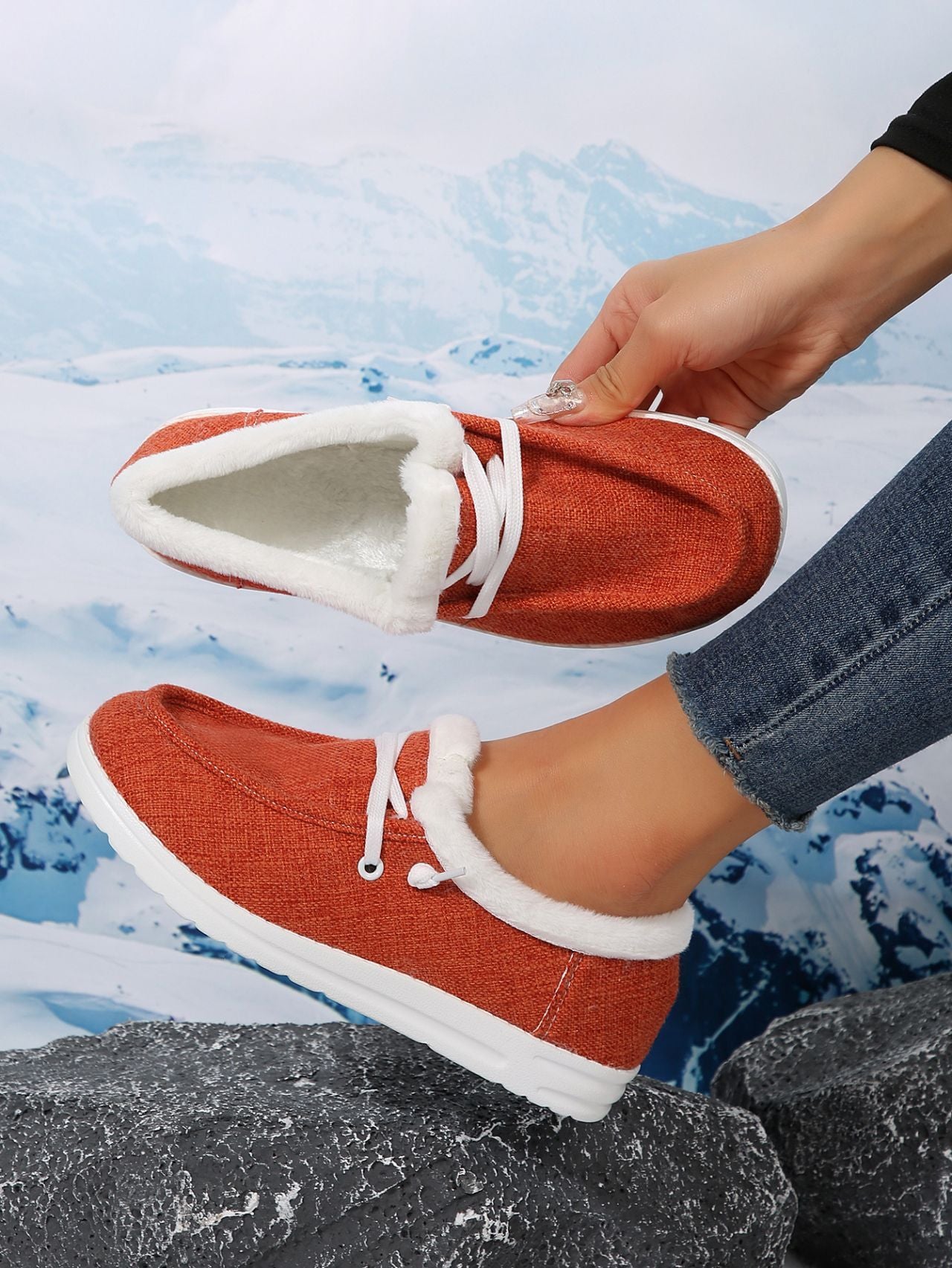 Fashion Cloth Fleece-lined Warm White Shoes