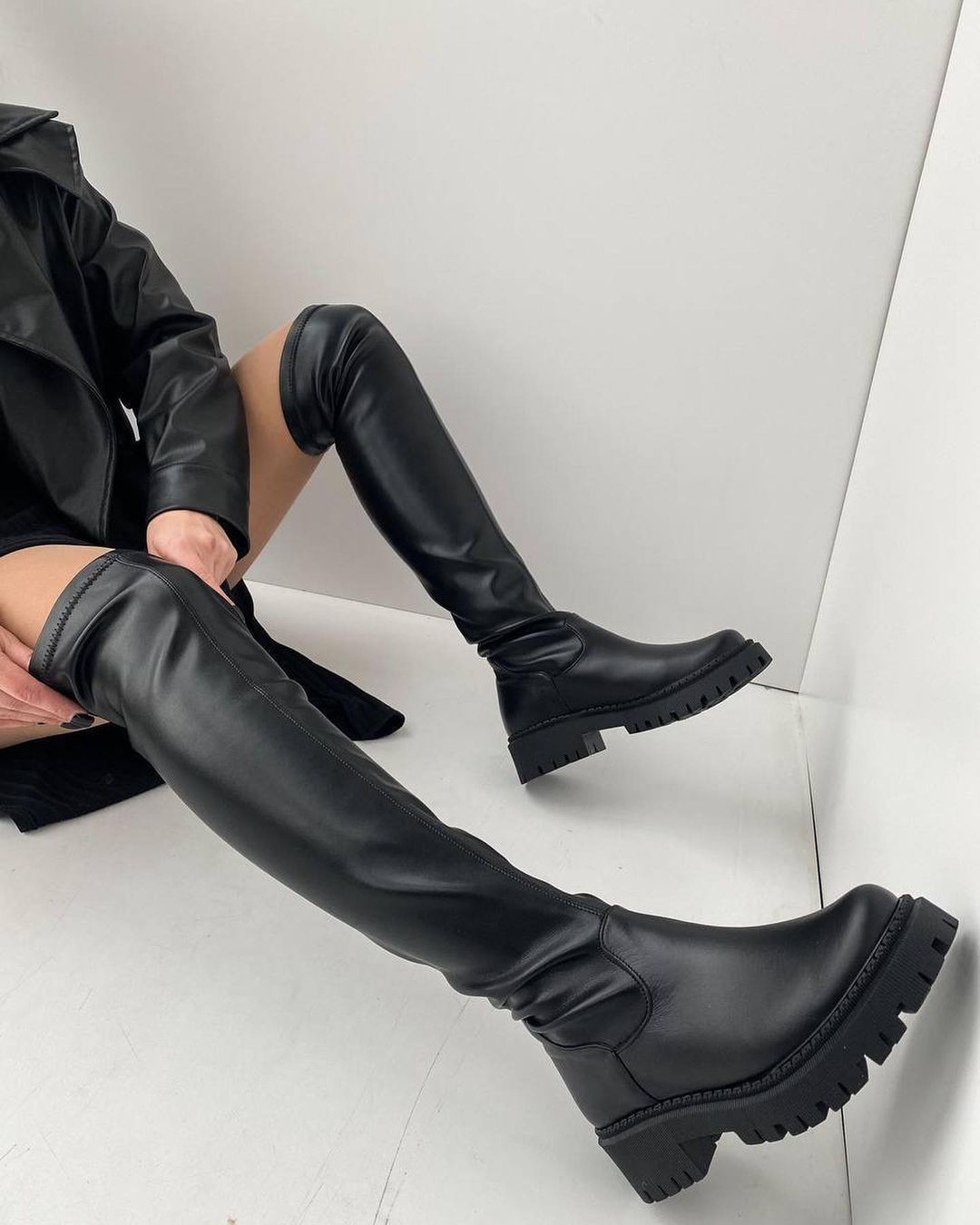 Long Leather Boots Low Heel