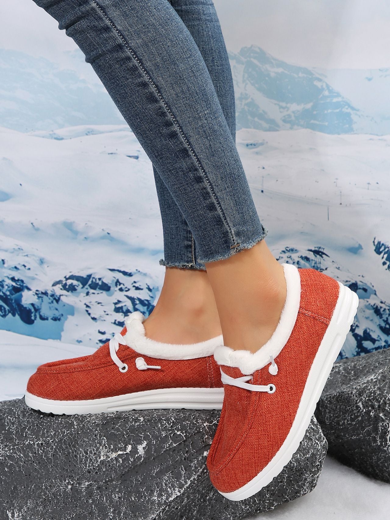 Fashion Cloth Fleece-lined Warm White Shoes