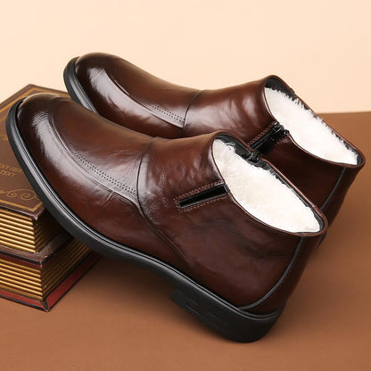 Fleece-lined Business Dress Cotton Leather Shoes