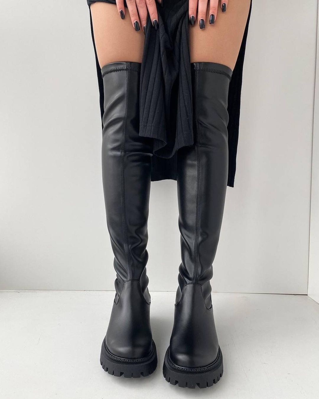 Long Leather Boots Low Heel