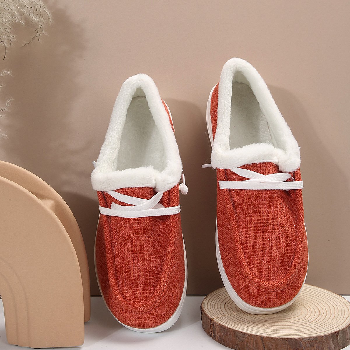 Fashion Cloth Fleece-lined Warm White Shoes