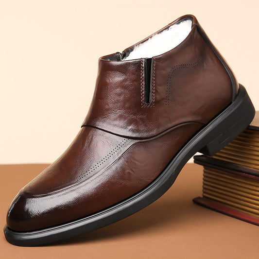 Fleece-lined Business Dress Cotton Leather Shoes