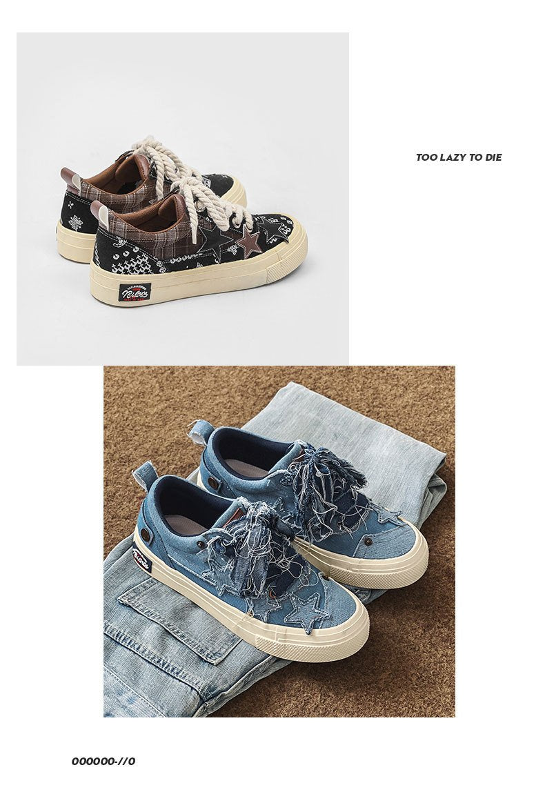 Denim Stars Couple Canvas Low-Top Men's Shoes