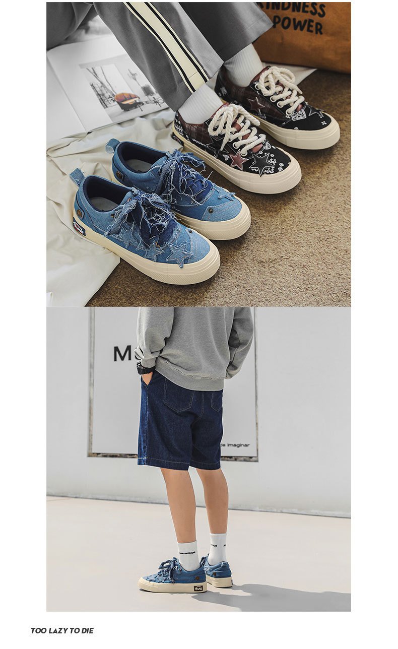 Denim Stars Couple Canvas Low-Top Men's Shoes