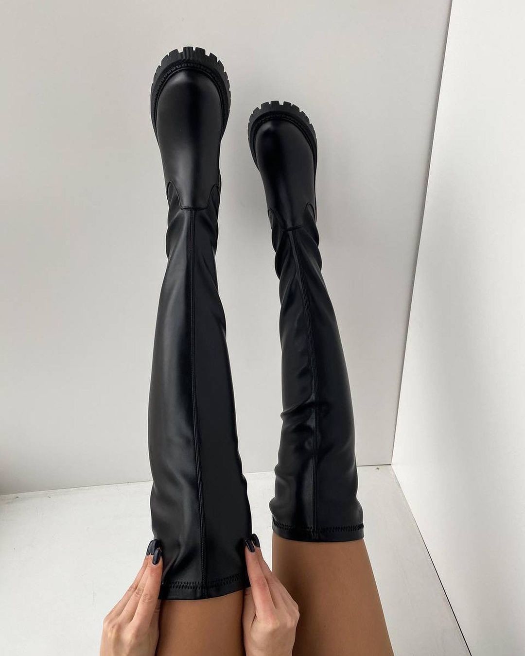 Long Leather Boots Low Heel