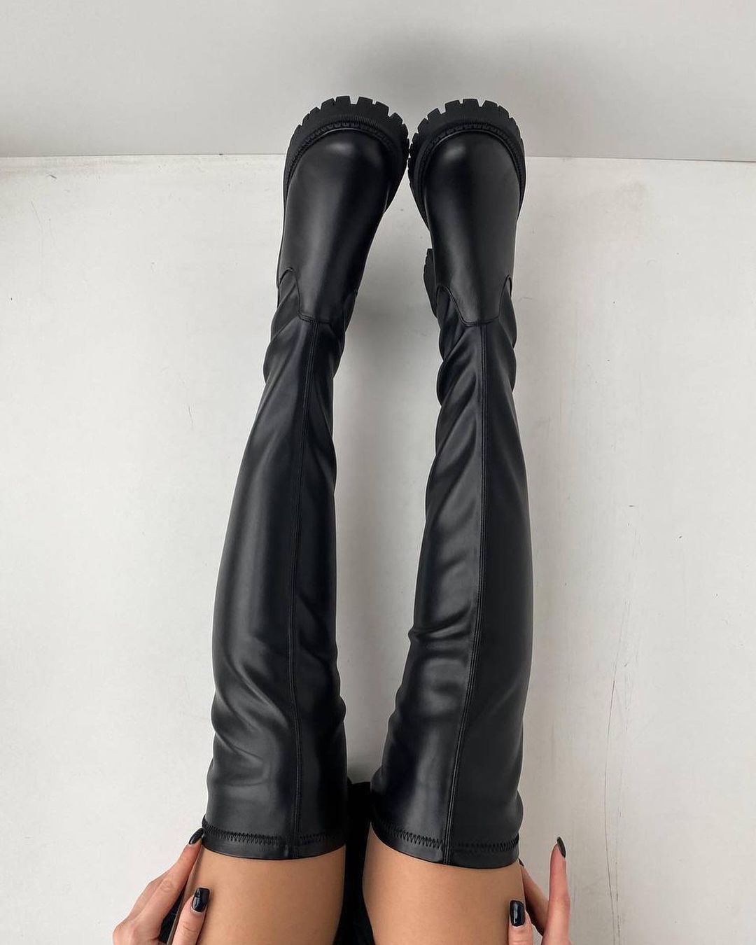 Long Leather Boots Low Heel