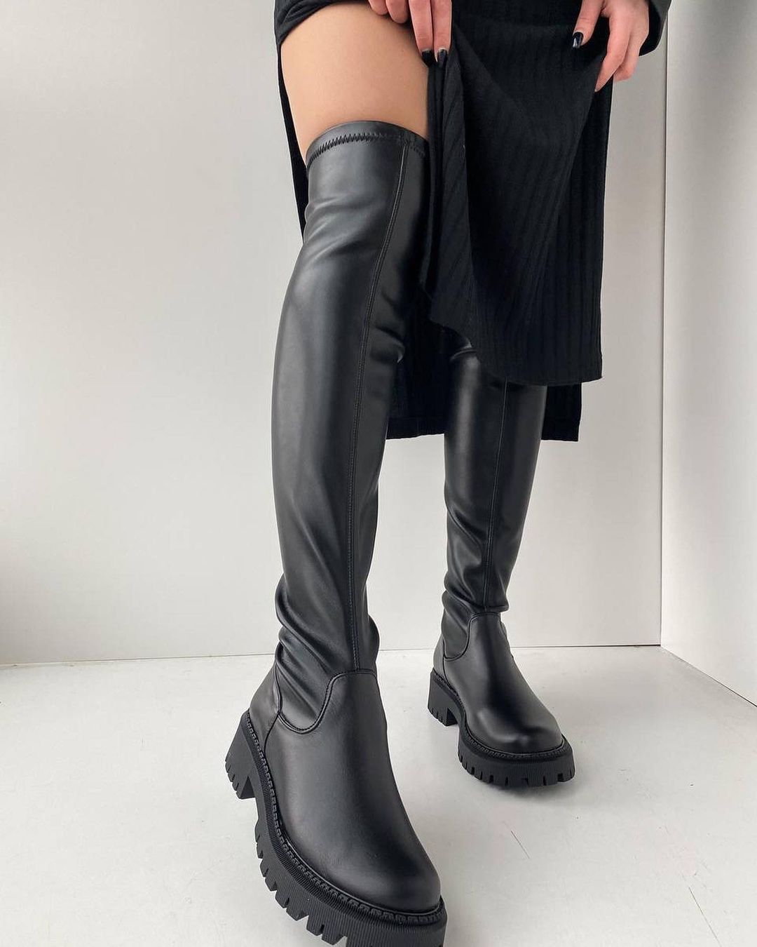 Long Leather Boots Low Heel