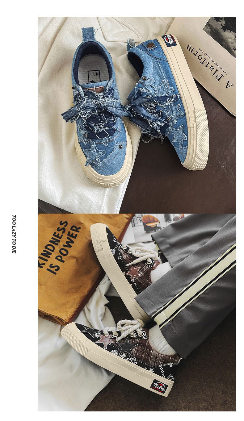 Denim Stars Couple Canvas Low-Top Men's Shoes