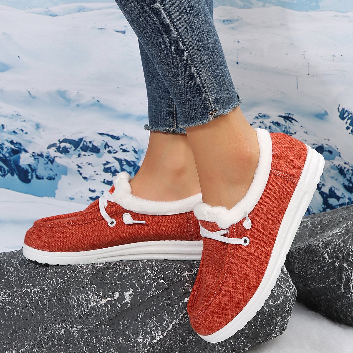 Fashion Cloth Fleece-lined Warm White Shoes