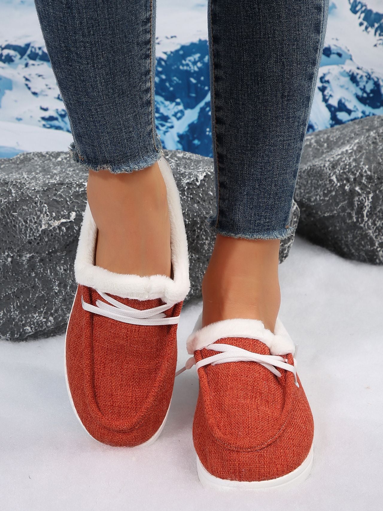 Fashion Cloth Fleece-lined Warm White Shoes