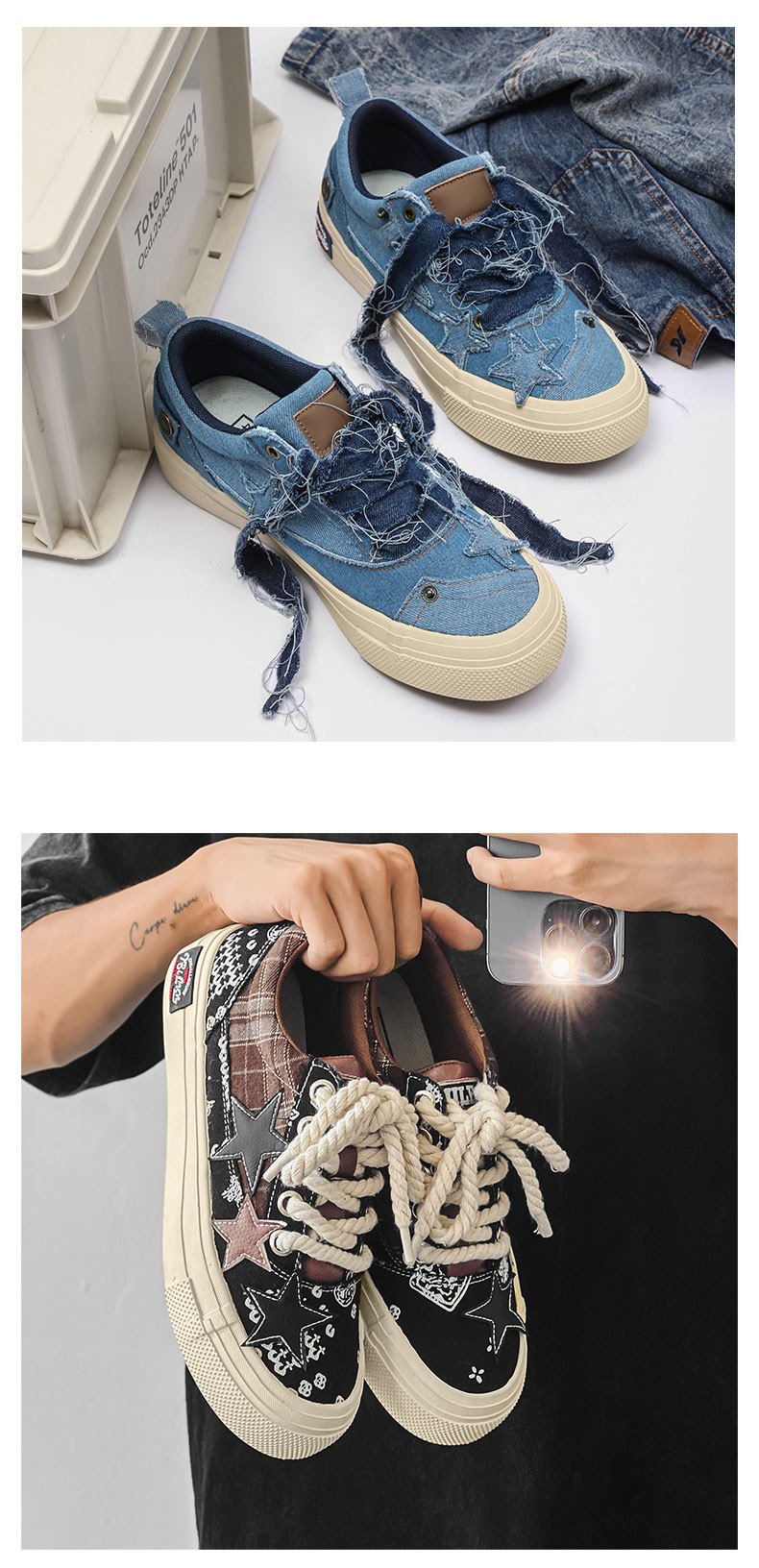 Denim Stars Couple Canvas Low-Top Men's Shoes