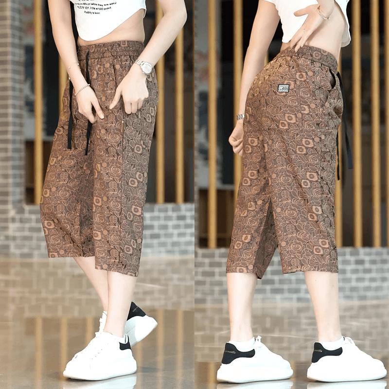 N0710 Summer Ultra-thin Jacquard Ice Silk Cropped Pants