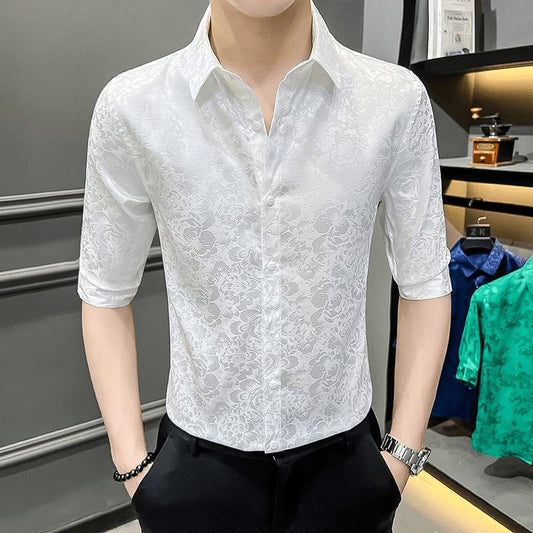 N0620 Summer ice silk jacquard short sleeve shirt