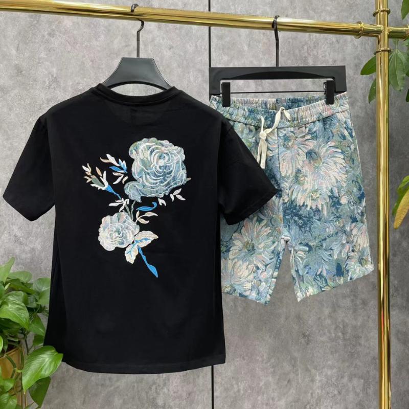 A012 Summer New Arrival Embroidered Rose Short Sleeve Suit