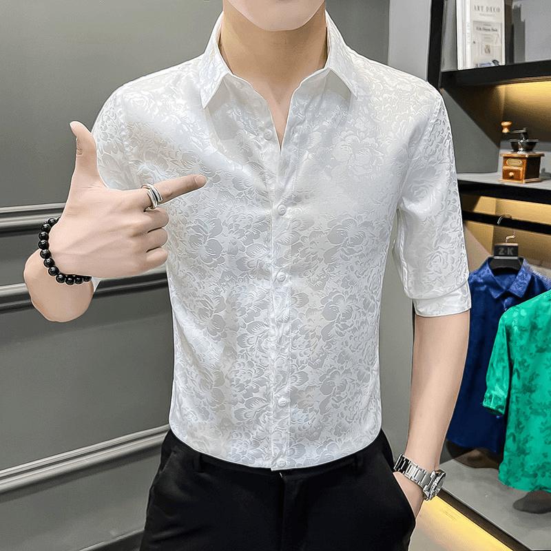 N0620 Summer ice silk jacquard short sleeve shirt