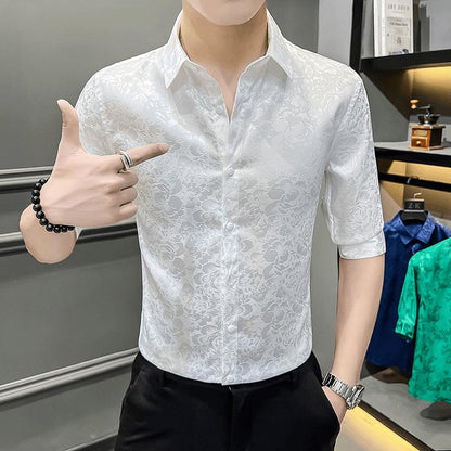 N0620 Summer ice silk jacquard short sleeve shirt