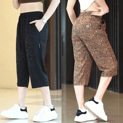 N0710 Summer Ultra-thin Jacquard Ice Silk Cropped Pants